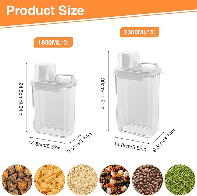 EUBUY 6 Pcs Rice Airtight Storage Container, Rice Container with Measuring Cup & Pour Spout, BPA Free Clear Plastic Kitchen and Pantry Organization Bin for Grain, Flour, Sugar, Oatmeal, Dry Pet Food