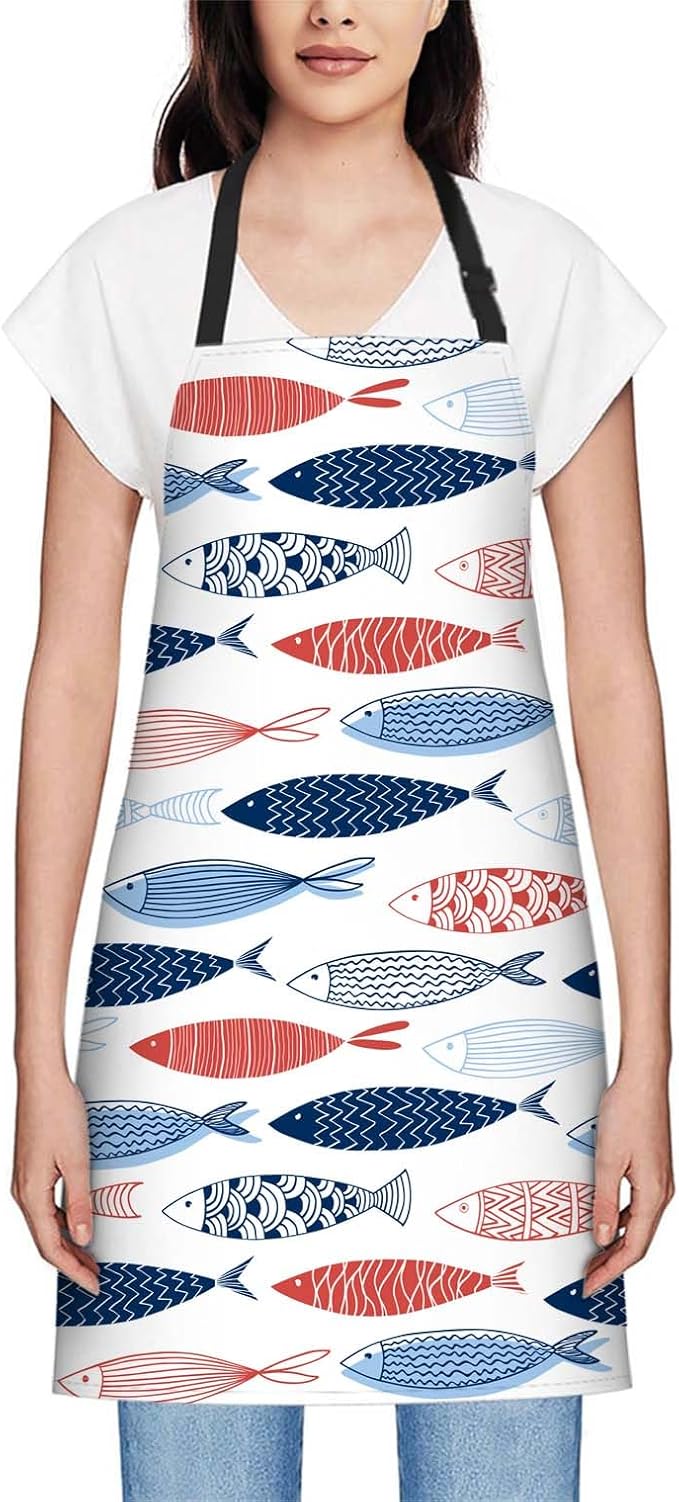 oFloral Fish in The Ocean Apron Unisex Adjustable Bib Apron Cooking Kitchen Chef Women Men Aprons for Home Kitchen, Restaurant,Coffee House,Shop,Garden