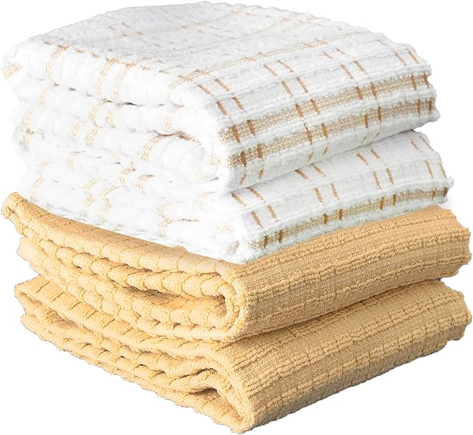 Ritz Royale Collection 100% Combed Terry Cotton, Highly Absorbent, Oversized, Kitchen Towel Set, 28" x 18", 4-Pack, Solid and Coordinate, Straw