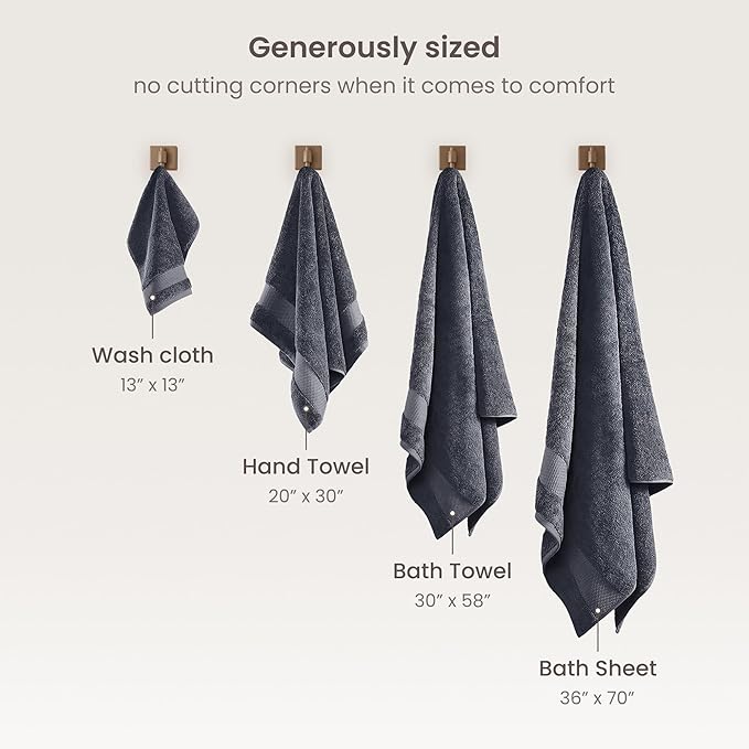 BIOWEAVES 100% Organic Cotton 700 GSM Plush Bath Towels 30" x 58" GOTS Certified - Charcoal, Pack of 2