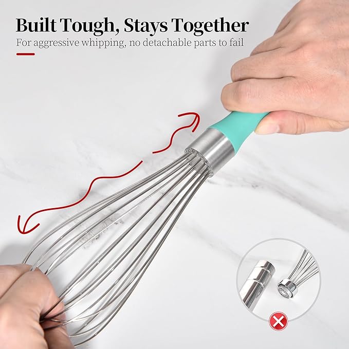 11.1inch Kitchen Wire Whisk, 18/10 Stainless Steel Metal Balloon Wisk （Medium, Aqua Sky）