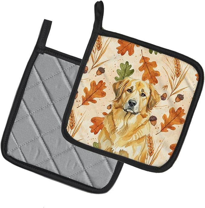 Caroline's Treasures Lion Yellow Leonberger Heirloom Fall Pair of Pot Holders Pair 7.5x7.5 Quilted Insulated Hot Pads Decorative Kitchen Gift Made in USA