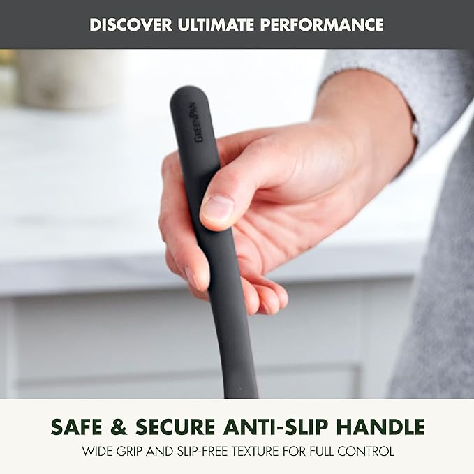 GreenPan Silicone Solid Spoon, Mixing Stirring Serving, Cooking Kitchen Utensil, Flexible Rubber Nonstick Cookware, Rigid Steel Core, Heat-Resistant, Anti-Slip Handle, BPA-Free, Dishwasher Safe, Gray