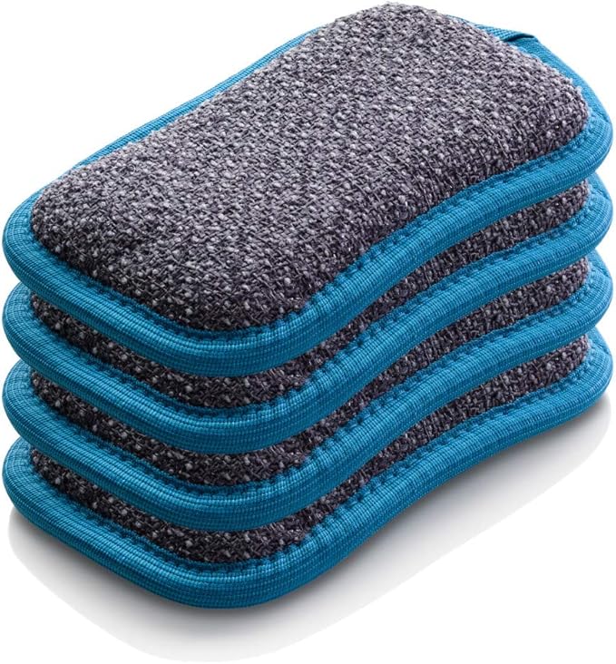 E-Cloth Washing Up Scrub Pad - Microfiber Sponge for Cleaning, Reusable Kitchen Sponge for Dishes & Sink, Non Scratch, Multi Purpose Scrubber, Machine Washable - 4 Pack