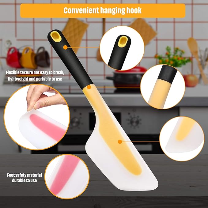 2 Pieces Omelette Spatula Kitchen Turner Silicone Flip and Fold Omelette Turner for Kitchen Omelet Pancake Crepes(Red and Yellow)