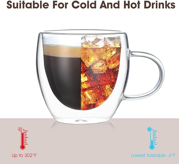 VENVENWEAVS Espresso Cups Set Of 4,Double Wall 5OZ Hand Blown coffee Shots Glass,Espresso Coffee Mugs In Gift Box,Perfect For Espresso,Latte,Cappuccinos,Tea Bag,Juice