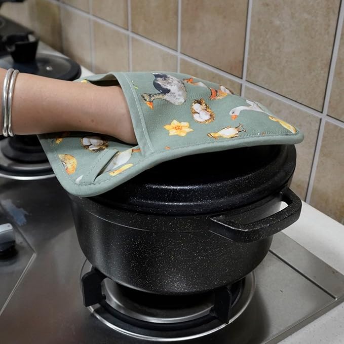 Pot Holders Set of 2 Heat Resistant 480℉ Kitchen 100% Cotton Comfortable Lining Printing Teal Flower Women Men Home Cooking Baking Microwave BBQ Gift (Teal potholders)
