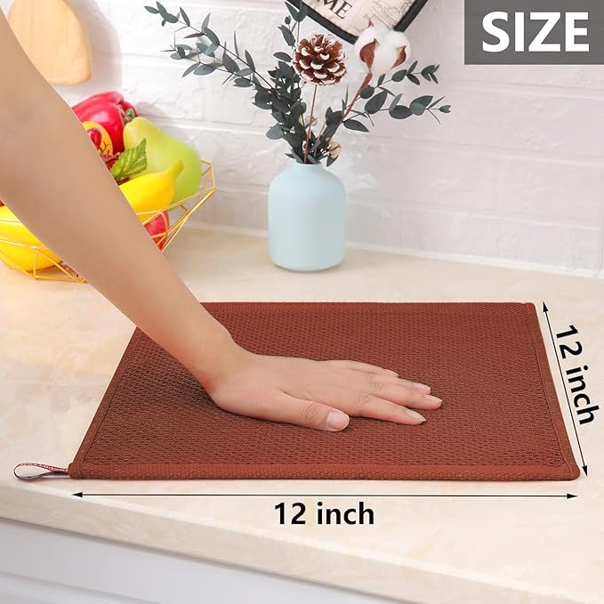 Homaxy 100% Cotton Waffle Weave Kitchen Dish Cloths, 4-Pack Ultra Soft Absorbent Dish Towels, Quick Drying Dish Rags, 12 x 12 Inches, Rust