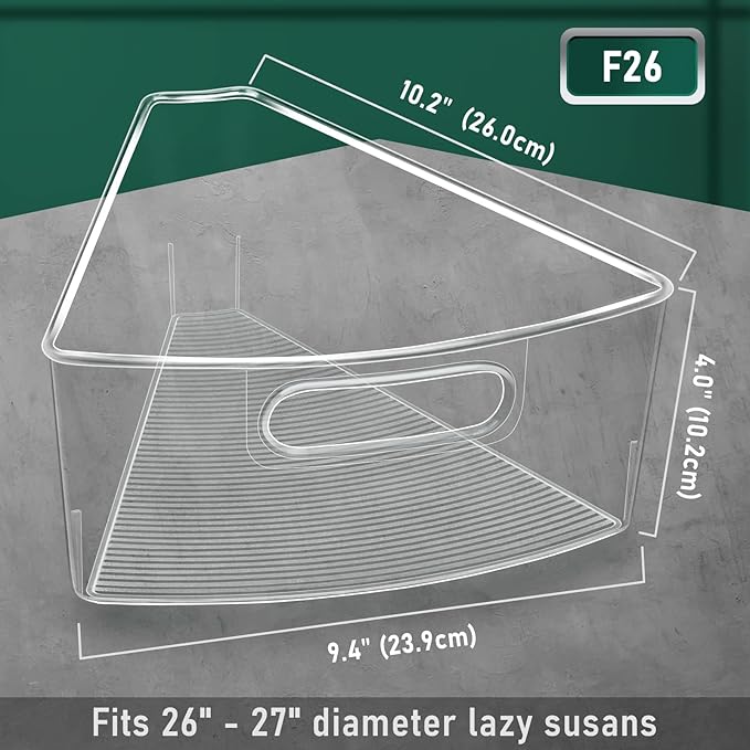 JEISSLIA Lazy Susan Cabinet Organizer Bins for 26"/ 28"/ 32" Diameter Corner Organizer, Plastic Cabinet Storage Bin, 1/8 Wedge - Food Safe, BPA Free, with Non-Slip Pads (for 26" Diameter, 6 Pack)