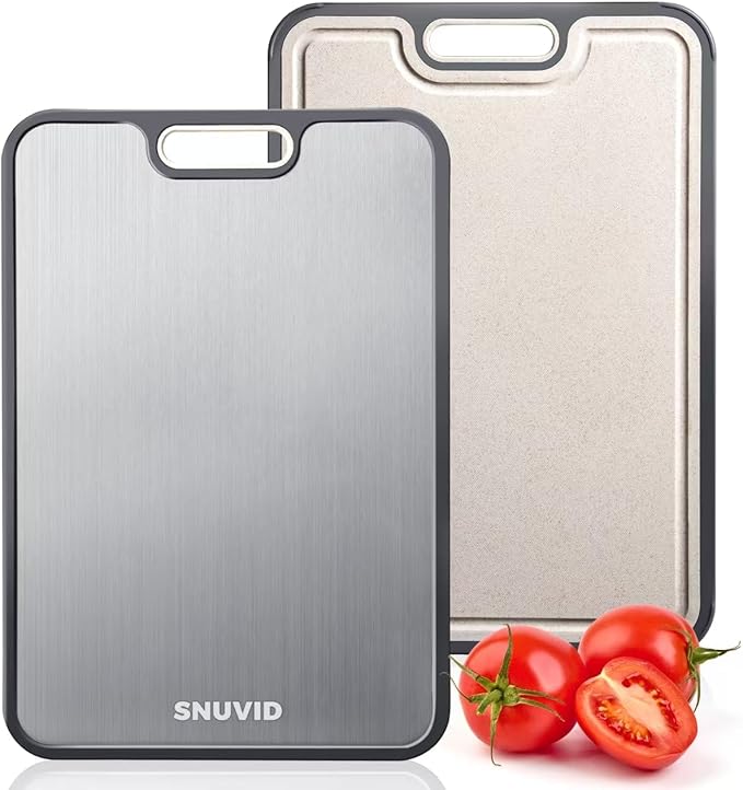 Titanium Cutting Board, Double Sided Cutting Boards for kitchen, Pure Titanium and Wheat Straw PP, Food-Grade, non Toxic - Easy to Clean