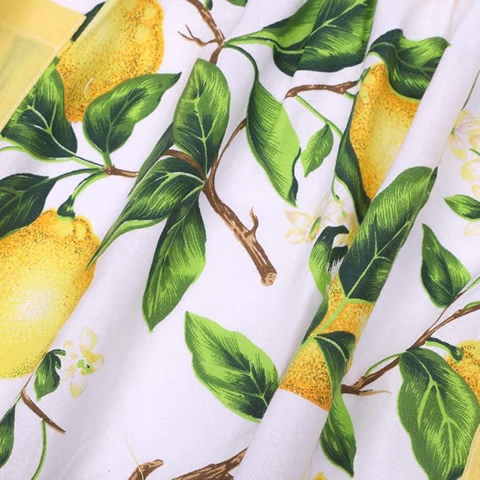 G2PLUS Thick Lemon Cotton Apron, Kitchen Apron for Women, Pleated Hemline Adjustable Cooking Apron with Pocket for Baking, Garden, Christmas