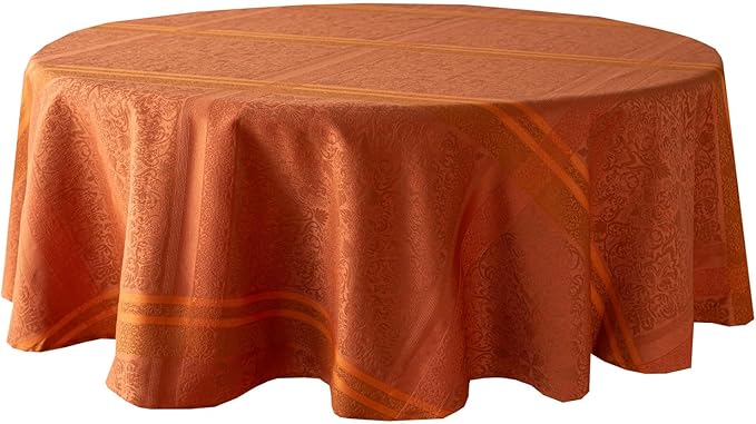 Benson Mills Ravenna Yarn Dyed Jacquard Heavyweight Fabric Table Cloth, Everyday, Parties, Weddings, Holiday, Fall and Thanksgiving Tablecloth (70" Round, Bison/Rust)
