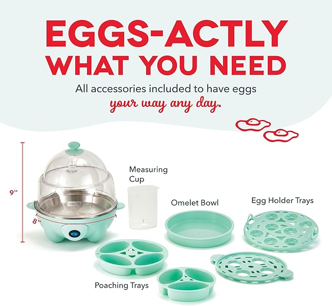 Dash Deluxe Egg Cooker - Boiler, Poacher & Steamer - Includes Measuring & Recipe Guide - Dishwasher Safe - BPA Free - Holds 12 Eggs, Aqua