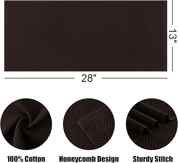 Kitinjoy 100% Cotton Waffle Weave Kitchen Hand Towels (13 X 28 Inches, Dark Brown), 12-Pack Super Soft and Absorbent Dish Towel for Drying Dishes