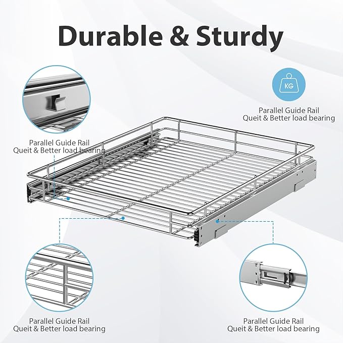 ZOINLIY Pull Out Cabinet Organizer, Versatile Slide Out Kitchen Organizers and Storage,Heavy Duty Drawer Cupboard Storage Basket, Smooth Sliding, Chrome Finish,20.8" W x 21" D