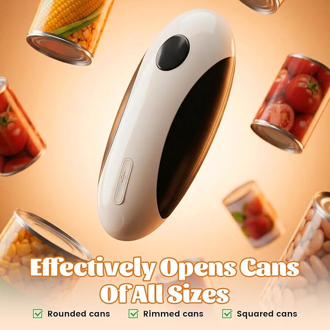 Electric Can Opener,USB Rechargeable Can Opener,One-Touch Cordless Can Opener,Smooth Edge,Hands Free,Food Safety,Kitchen Gadget Battery Operated,Automatic Can Openers for Seniors