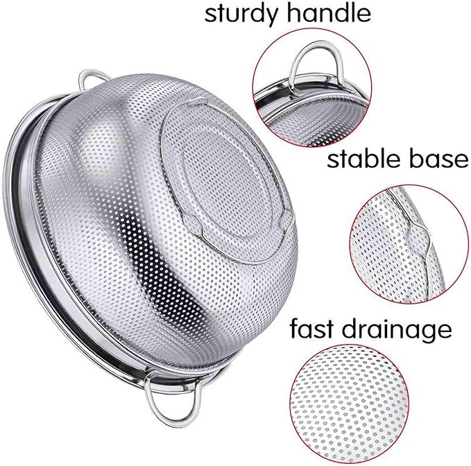 TeamFar Colander, 3qt Colander Strainer Stainless Steel, Solid Handle & Elevation Base, Micro-perforated & Dishwasher Safe