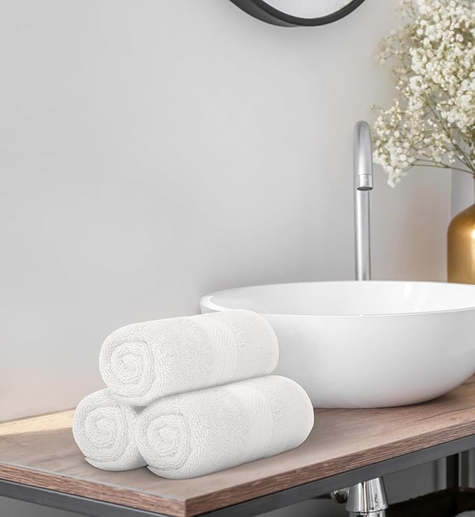 Avalon Towels Luxury Hand Towels (Pack of 6) Size 16x28 Inches - Premium Cotton, Soft and Highly Absorbent Hand Towels for Bathroom, 600 GSM Face Towels, Hotel & Spa Quality, Quick Dry (White)