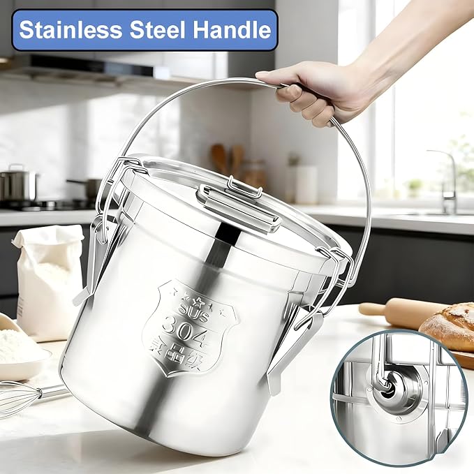 21L/5.5 Gal 304 Stainless Steel Containers with Lids 716 Oz Kitchen Airtight Canisters Stainless Steel Bucket Metal Food Storage Rice Containers Flour Storage Airtight Container