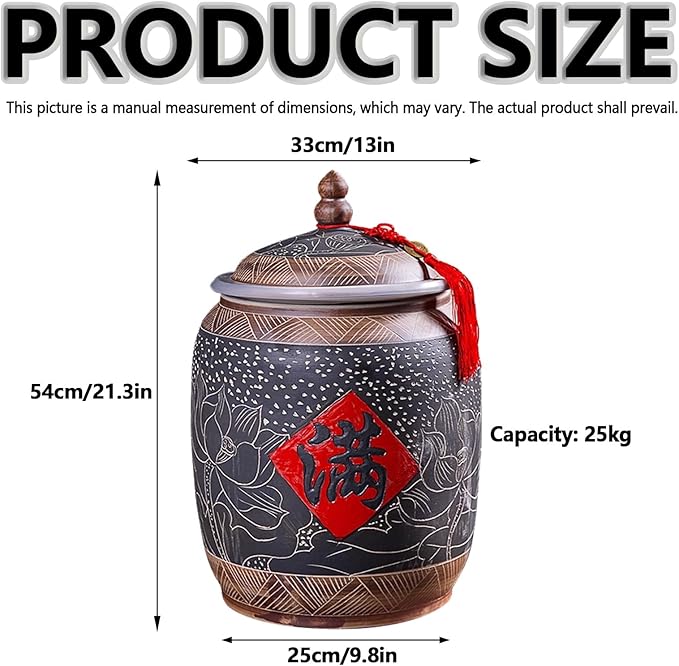 Grain & Rice Dispenser, Home Grain Storage Ceramic Container, Large Capacity Food Storage Jar, Ceramic Rice Storage Jar, Rice Storage Containe, Suitable for Flour, Sugar, Cereal, Coffee, Rice.