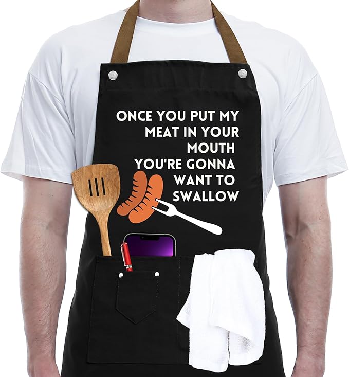 REHAVE Gift Ideas For Her Him - Birthday Gifts For Men, Dad, Husband, Boyfriend, Brother - Funny BBQ Apron for Men with Pockets, Dad Gifts from Daughter, Son - Cooking Gifts, BBQ Gifts, Grill Apron