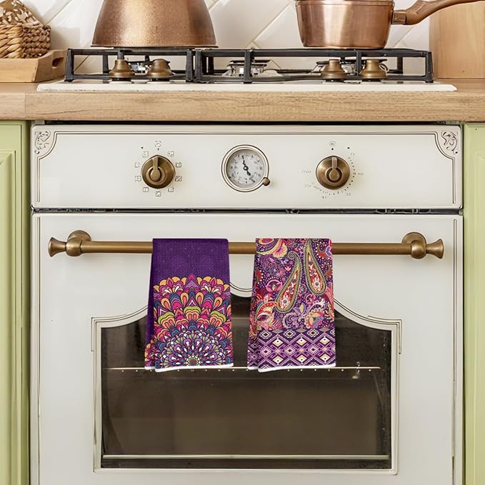 2 Pcs Mandala Kitchen Towels, Soft Absorbent Tea Hand Towel, Microfiber Dish Cloths for Drying Dishes, Waffle Dish Towels for Kitchen Bathroom Home Decor, Housewarming Gifts for Women