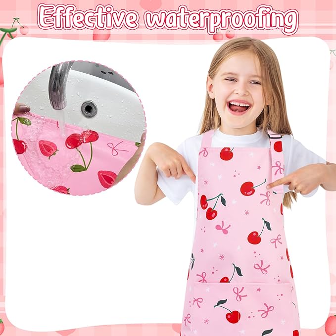 2 Pack Kids Apron, Cute Cooking Aprons, Waterproof Art Apron with Pockets, Toddler Painting Artist Apron Adjustable