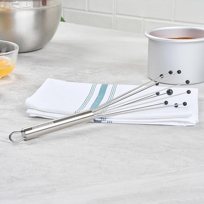 Restaurantware 10.5 in Stainless Steel Ball Whisk with Silicone Tips - German Standard Sauce & Gravy Whisk, Non-Scratch, Dishwasher Safe - Non-Stick Safe Silicone Ball Whisk for Baking
