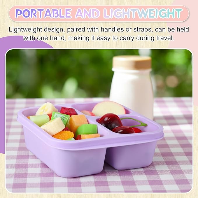Honeydak 5 Pack Snack Containers 3 Compartment Bento Snack Boxes Divided Meal Prep Containers with Lids Reusable Adults Lunch Food Storage Box for School Work Travel(Candy Color)