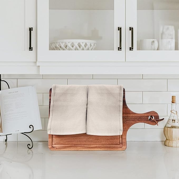 QUILTINA Dish Towels Set - 17 x 25 Inches 6 Pack Khaki 100% Cotton Waffle Weave Kitchen Towels, Ultra Soft Absorbent Quick Dish Towels for Kitchen Cleaning and Drying