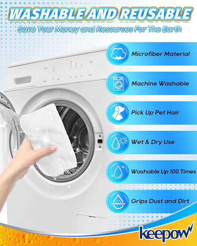 KEEPOW 4PCS Extra Large Microfiber Cleaning Clothes, 30"x20" for Squeegee Mop, Washable Reusable for Glass, Windows, Office & Car Cleaning, Highly Absorbent, Lint and Streak Free (White & Blue)
