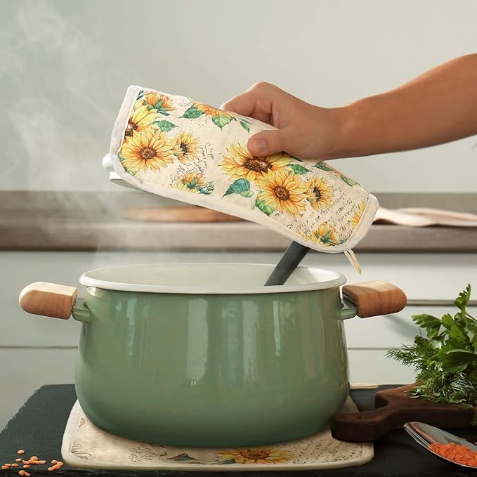 Bencailor 12 Pcs Pot Holders with Pocket Kitchen Hot Potholders Hot Pad Oven Mitts Cookie Bag Oven Gloves for Kitchen Gift Baking Cooking(Yellow,Sunflower)