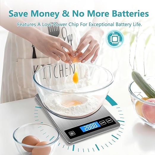 Food Kitchen Scale, Digital Food Scale 33lb Digital Kitchen Scale 1g/0.1oz Precisely Measures Grams and Ounces for Meal Prep Baking and Cooking, Rechargeable 304 Stainless Steel Kitchen Scale
