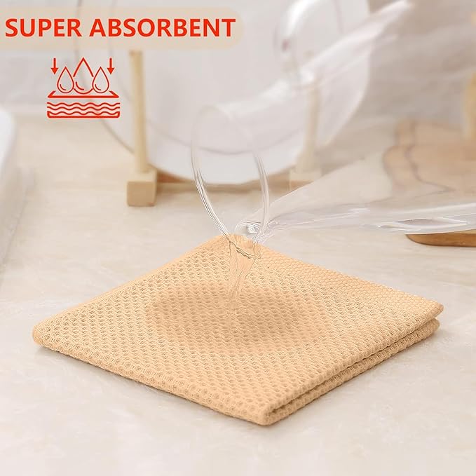 Kitinjoy 100% Cotton Kitchen Dish Cloths (12 X 12 Inches, Apricot), 6 Pack Waffle Weave Ultra Soft Absorbent Dish Towels for Drying Dishes Quick Drying Kitchen Towels Dish Rags