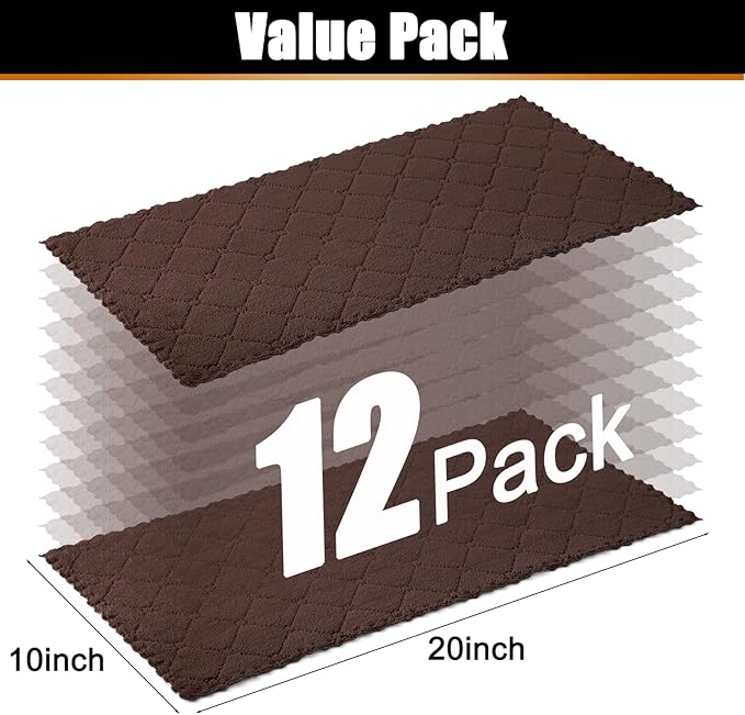 Mordimy 12 Pack Kitchen Towels (20" x 10", Dark Grey & Brown), Super Soft and Absorbent Dish Towels, Coral Velvet Microfiber Cleaning Cloth, Nonstick Oil Fast Dry Dish Cloths