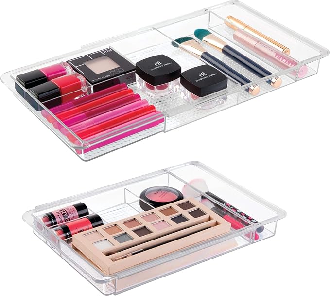 iDesign Clarity Expandable Drawer Organizer for Vanity, 18.5 Inches Wide, Clear