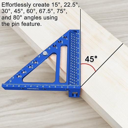 Quick-Set 3D Measuring Square - Multi-Angle Carpenter's Tool with Angle Pin for Woodworking,Imperial Line Ruler, Essential Woodcraft Layout Aid