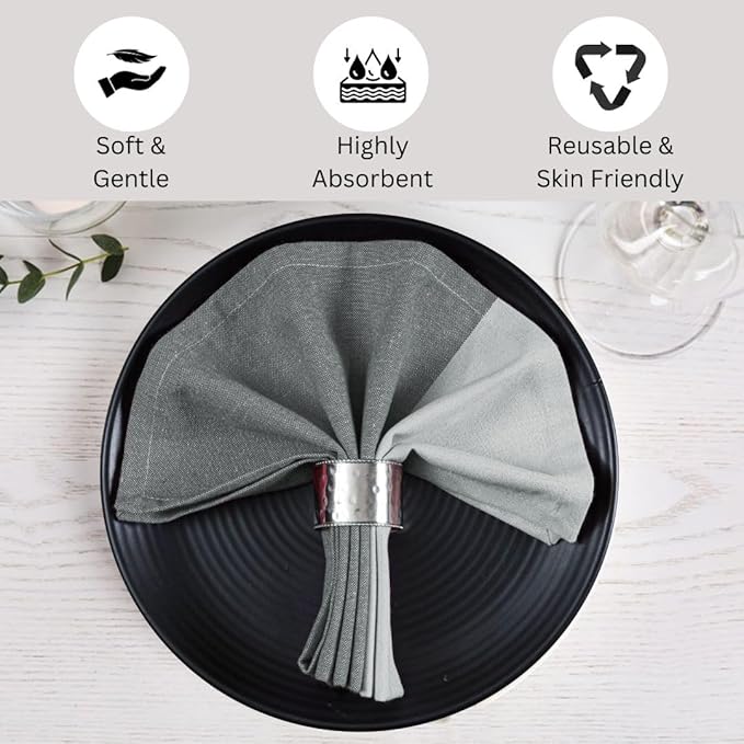 Cloth Dinner Napkins 100% Cotton Set of 6 - Soft Durable Reusable Table Napkins - for Dining Weddings Parties Holidays Easter and Everyday Use - 18x18 Inch Cloth Napkins Grey