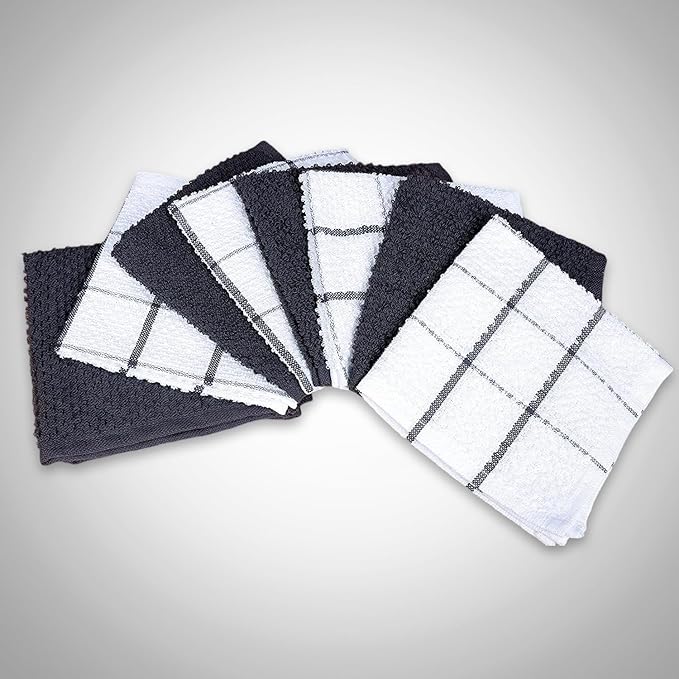 AMOUR INFINI Cotton Kitchen Dish Cloths Set of 8 – Highly Absorbent, Super Soft Premium Terry Cleaning Cloth (12"x12" Inch) Premium Dishcloths for Washing Dishes (Dark Grey)