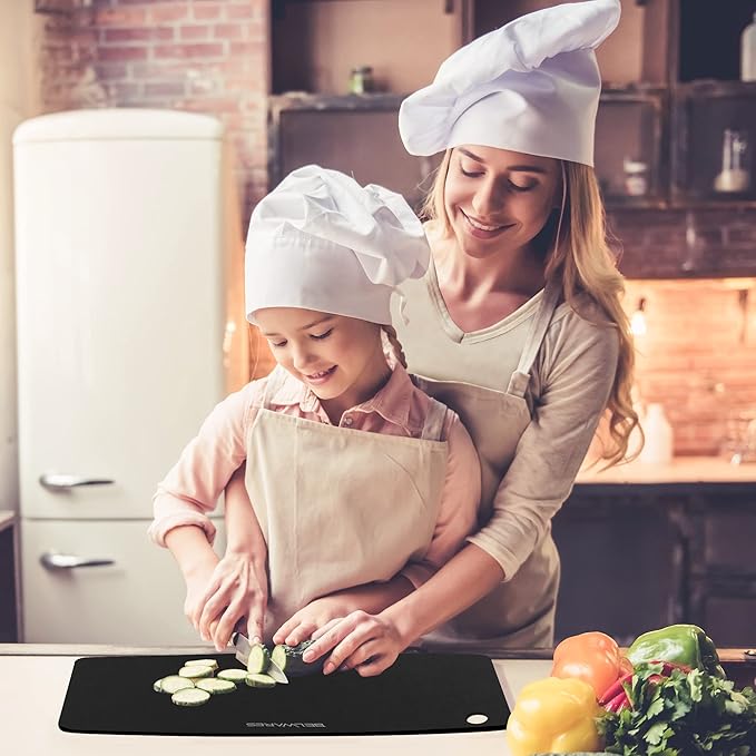 Dishwasher Safe Cutting Board for Kitchen - Large Composite Wood Chopping Board, Thin & Lightweight, Heat Resistant, BPA-Free, Eco-Friendly Cutting Board for Meal Prep, 14.5 x 11.25 Inch (Slate Black)