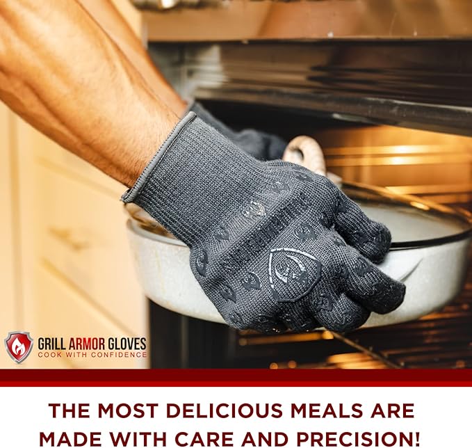 Grill Armor Oven Gloves with Fingers – 932°F Heat, Fire & Cut Resistant Mitts for BBQ, Grill, Cooking, Grilling, Baking, Smoker & Fire Pit