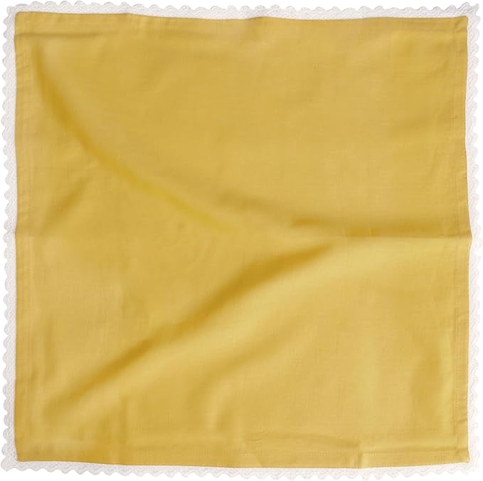 FINGERCRAFT Dinner Cloth Napkin Cotton Linen Blend 12 Pack Mitered Corners with Elegant Lace for Everyday Use Napkins are Pre Shrunk and Good Absorbency 20in x 20in, Gold Easter Color