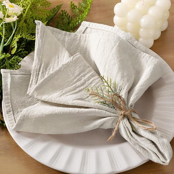 Socomi Cloth Napkins Beige Easter Spring Washable Reusable Bulk Linen Cotton Napkins Set of 6 17"x17" for Wedding Party Bridal Baby Shower Birthday Dining Table Decorations