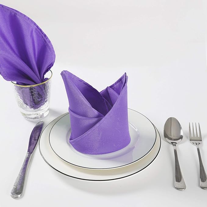 Cloth Napkins 20x20 inch Washable Polyester Dinner Napkins Soft Table Napkins for Wedding Party Dining Banquet(Purple,12PCS)