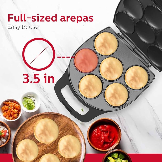 Holstein Housewares Non-Stick 6-Section Multi-Food Maker - Arepas, Mini Pancakes, Corncakes and More, 6-PC, Matte Black
