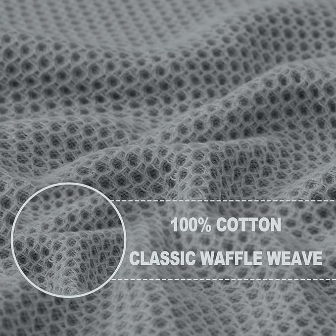 Homaxy 100% Cotton Waffle Weave Kitchen Towels, 3-Pack Ultra Soft Absorbent Dish Towels, Quick Drying Cleaning Towels, 13 x 28 Inches, Grey