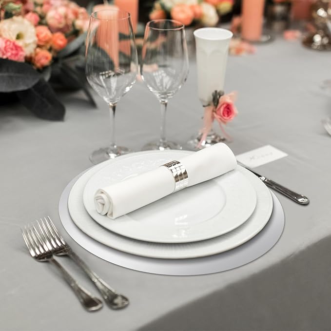Tioncy 50 Pcs Silver Round Paper Placemats Decorative Disposable Placemats Table Mats for Dining Wedding Table Decoration Home Banquet New Years Festive Party Birthday Holiday