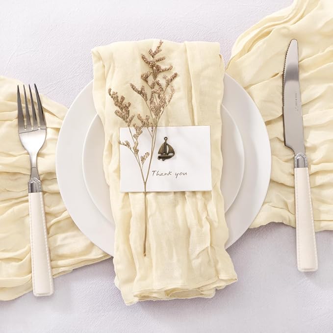 50 Pack Beige Cheesecloth Napkins Washable Spring Summer Cloth Napkins Set of 50 Bulk 21x21 Inches for Wedding Baby Bridal Shower Birthday Dinner Party Home Table Decor