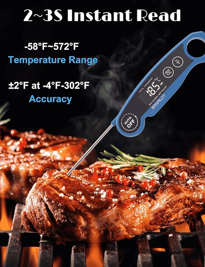 Digital Meat Thermometer Rechargeable,Waterproof Kitchen Cooking Thermometer Probe,2-3S Instant Read for Steak Grill Water Milk Bread Airfryer BBQ Baking Oil Deep Fry Smoker (Blue)