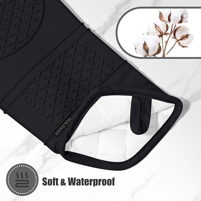 Oven Mitt and Pot Holders Sets, Quilted Cotton Terry Cloth,Non-Slip Pot Holder, Silicone Oven Mitt Heat Resistant, Oven Mittens 7.3"x14.2", Hot Pad 7"x10" & Dish Cloths 13"x25"